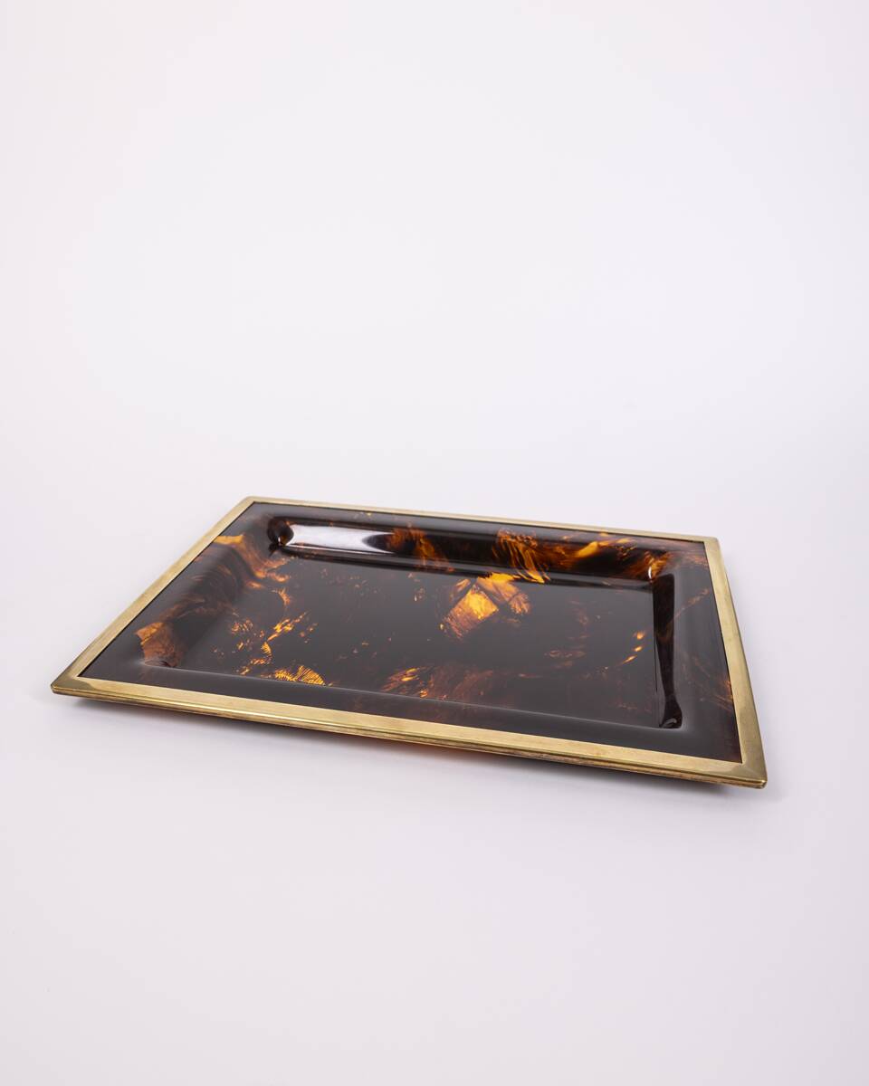 Vintage Italian Brass and Acrylic Glass Tray, 1970s