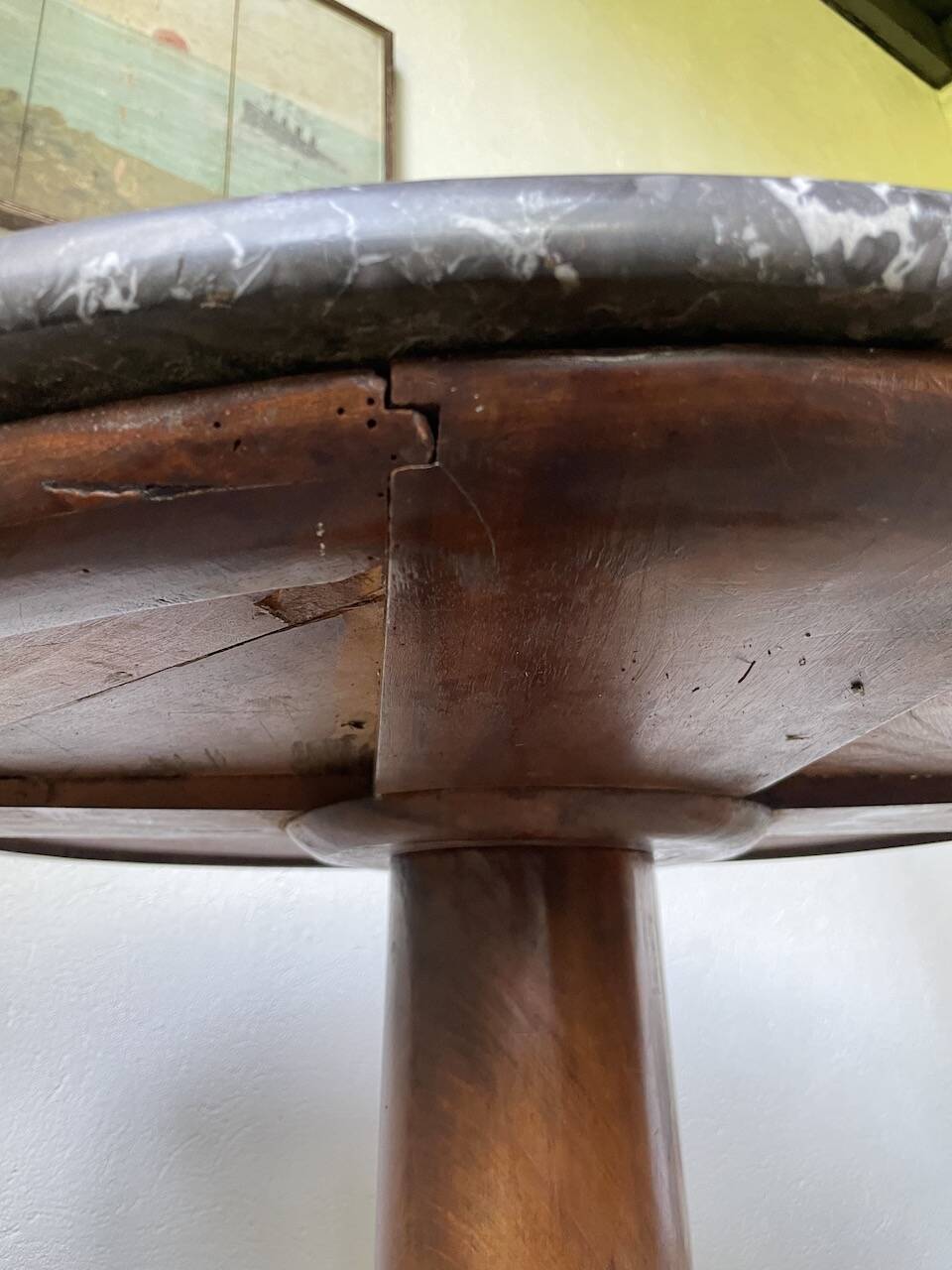 Empire walnut and marble pedestal table, late 19th century