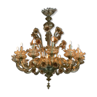 Venetian lustre in glass of Murano mordoré 12 arms of light flag