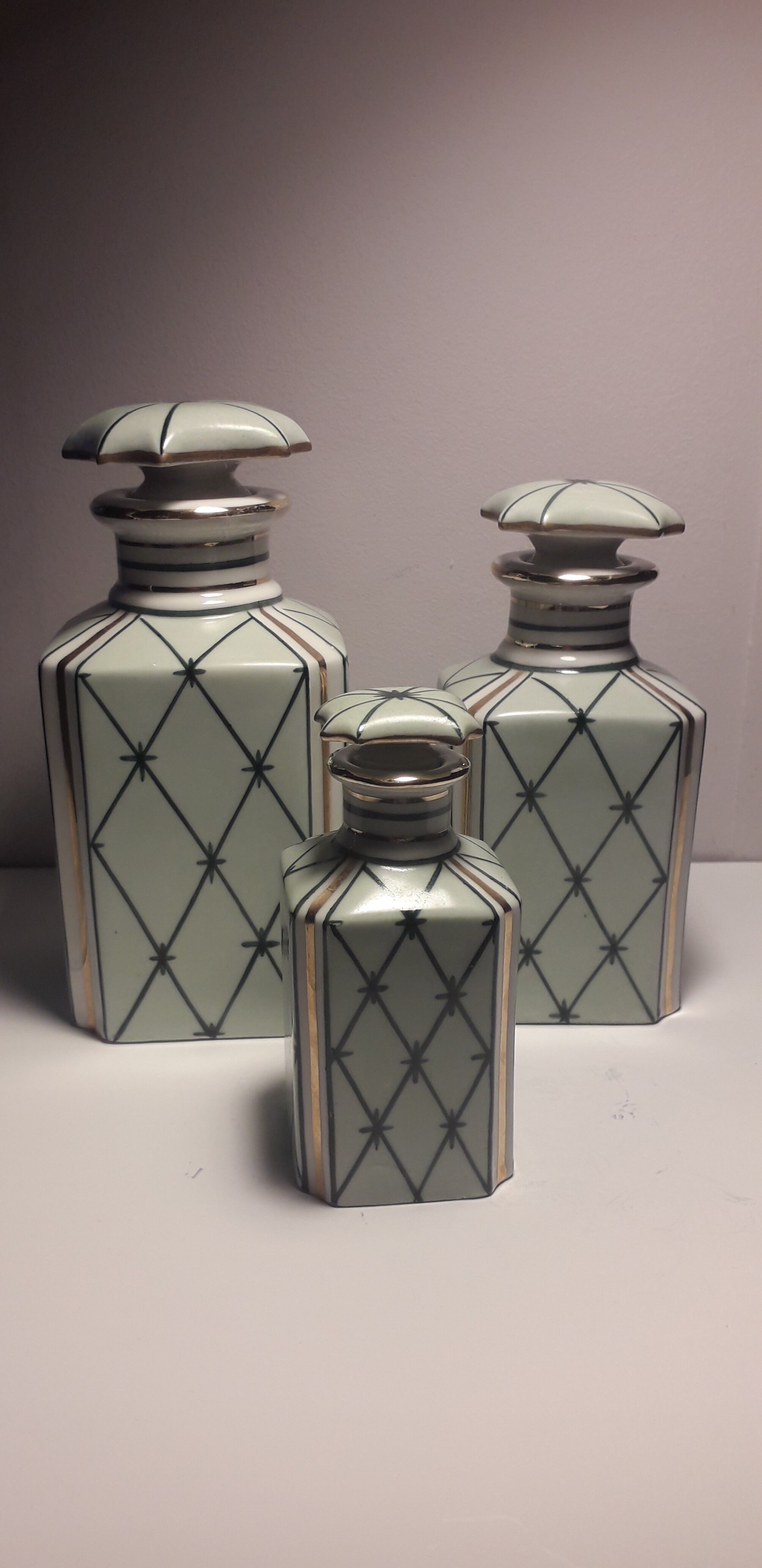 Set of 3 bottles in Limoges Art Deco porcelain