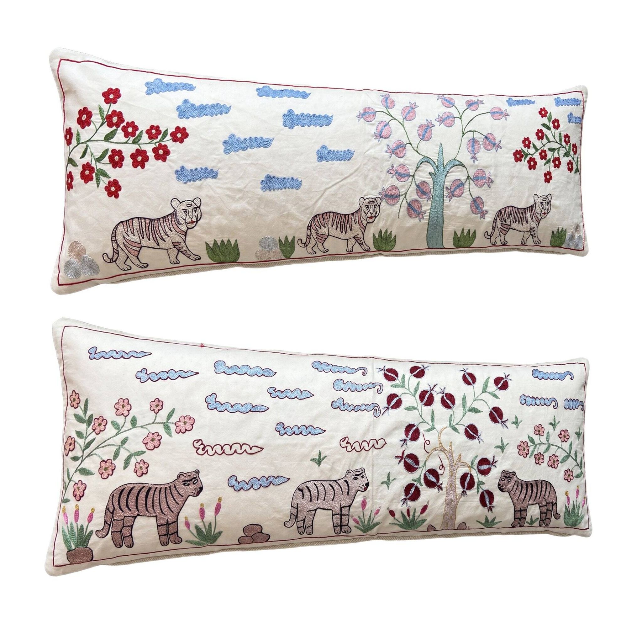 Set of 2 embroidered decorative cushion covers 47x135 cm