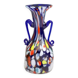 Vase art nouveau vintage en verre de murano bleu produit par toso, italie