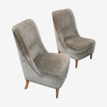 Pair of antique velvet armchairs