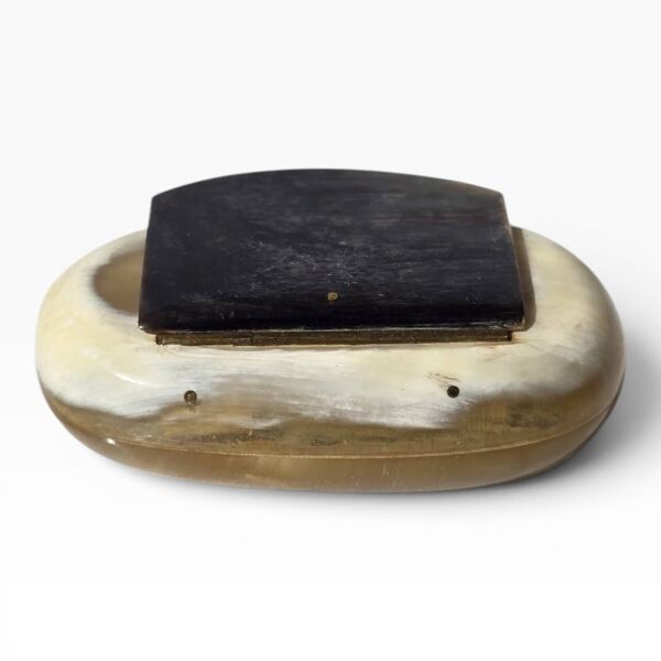 Tabatière ancienne en corne blonde et corne noire — XIXe siècle — charnière