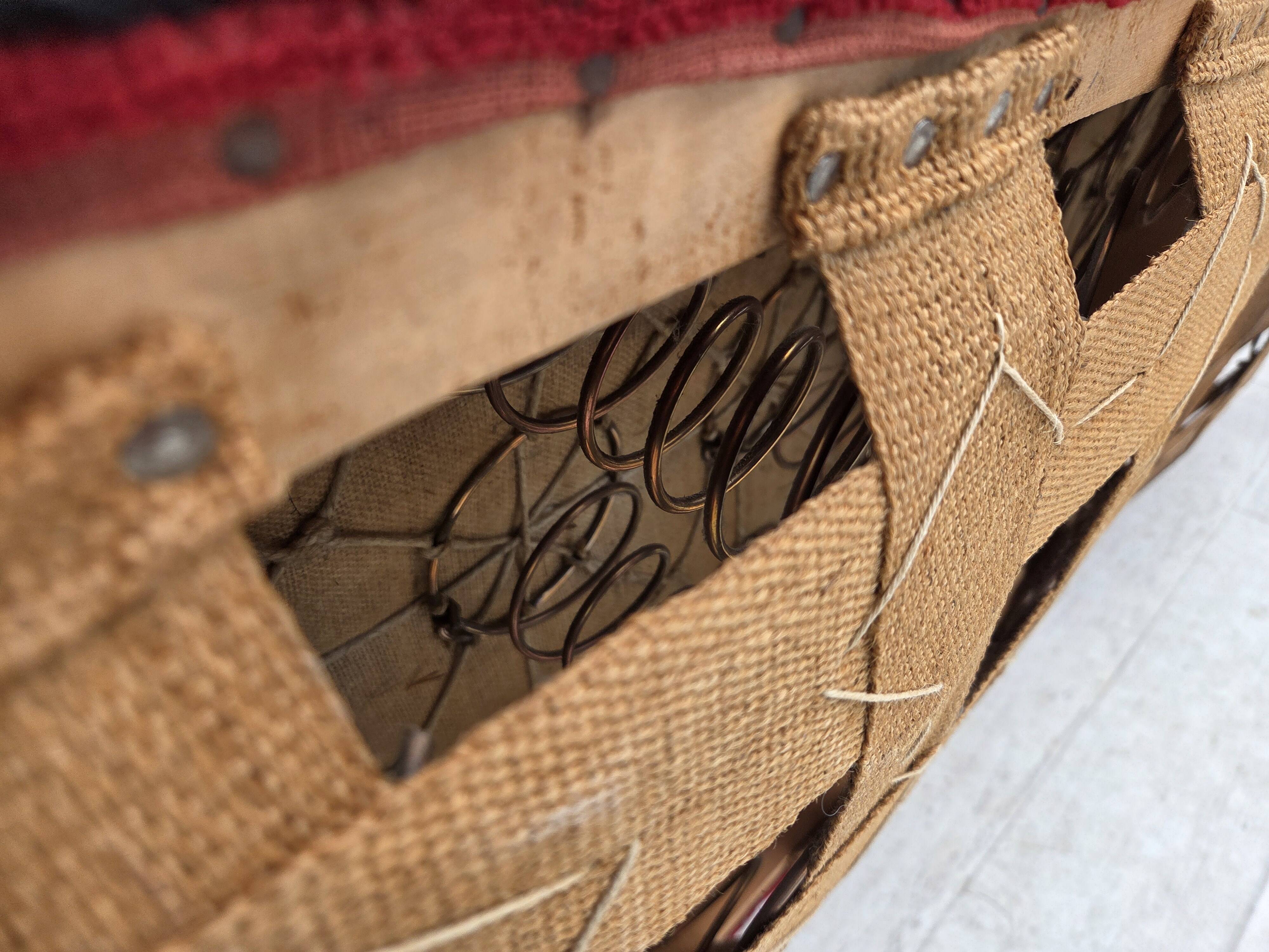 1960s, Danish 2-seater sofa, red furniture fabric, beech wood.