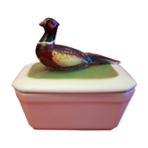 Old butter box in ceramic slurry decoration pheasant statuette