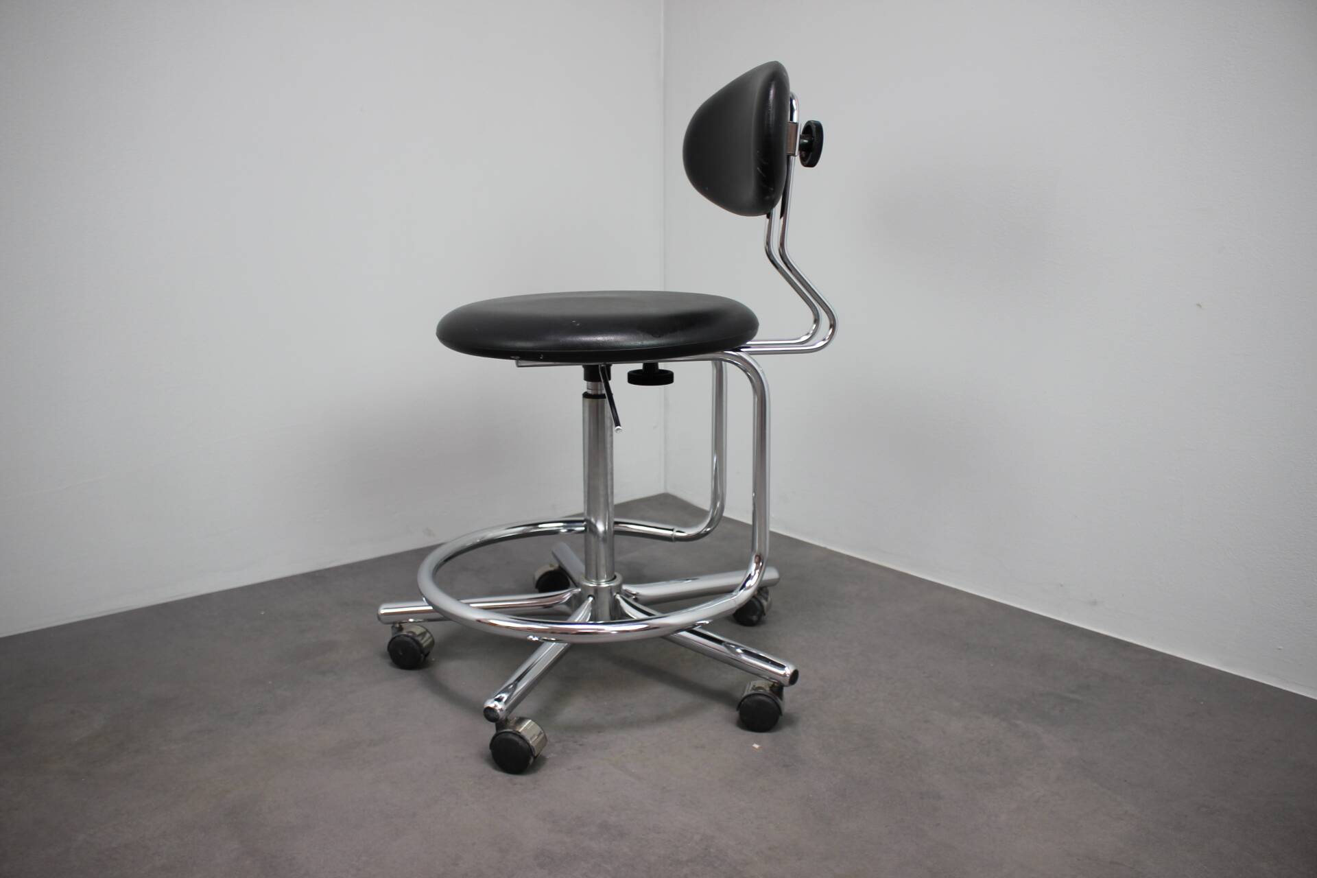 Adjustable chrome office chair on wheels, Czechoslovakia, 1980s
