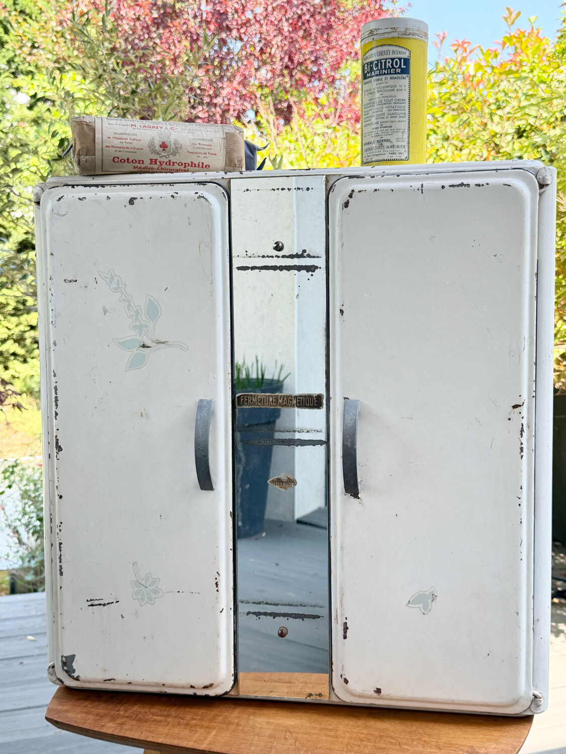 Vintage white metal medicine cabinet