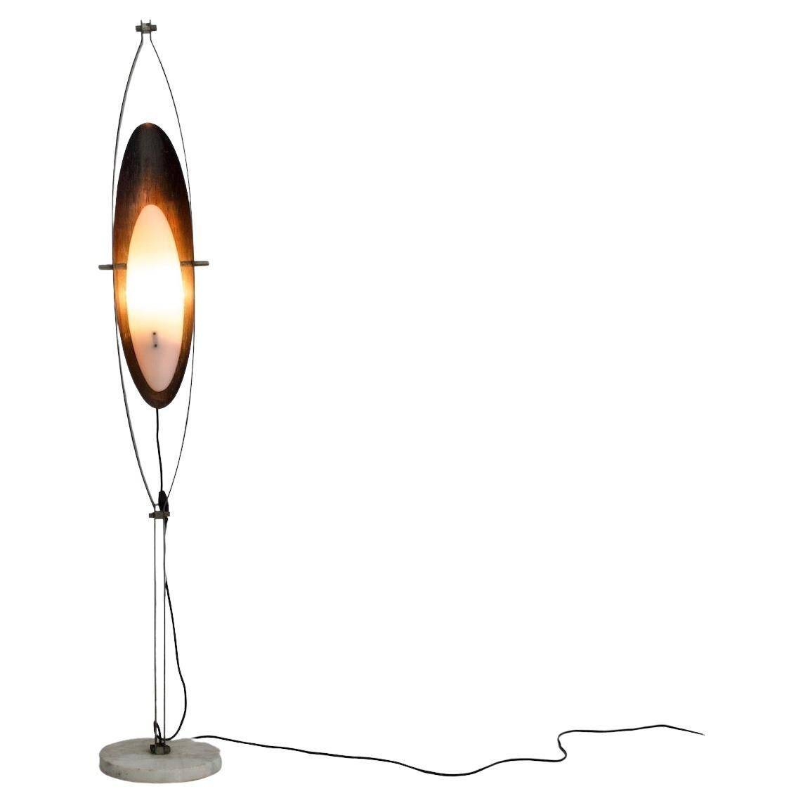 White plexiglass, steel and copper floor lamp by Goffredo Reggiani.