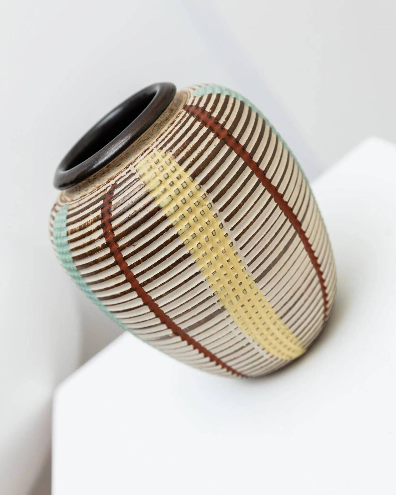 Cream-ivory and multicolor ceramic vase No 27/15 by Dümler & Breiden, German 1960s Mid-Century
