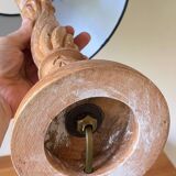Vintage lamp carved wood and fabric