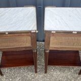 Pair of mahogany bedside tables, marble top, Louis XVI style