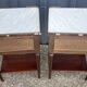 Pair of mahogany bedside tables, marble top, Louis XVI style