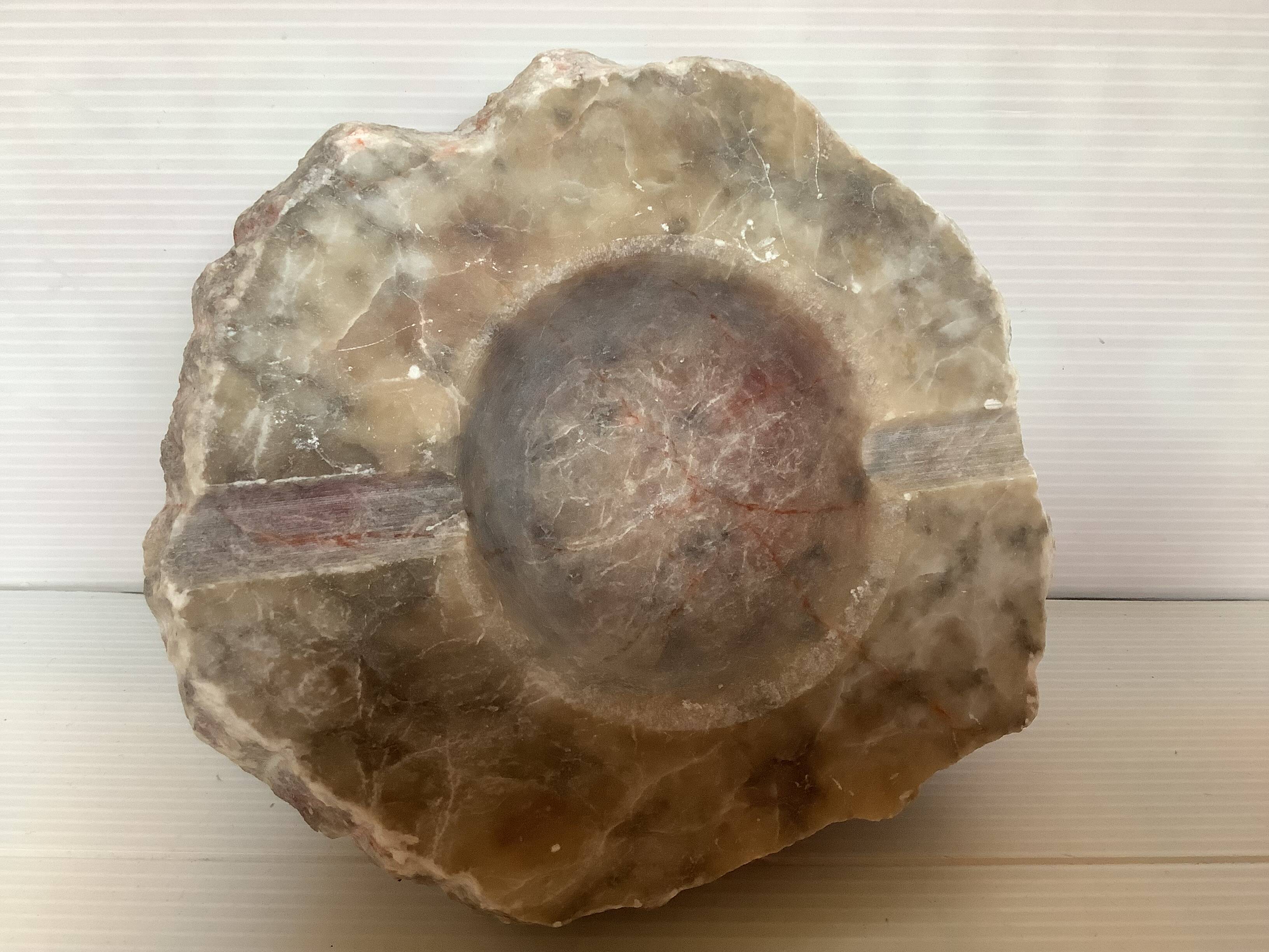 Large ashtray, red veined alabaster pocket tray.