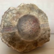 Large ashtray, red veined alabaster pocket tray.