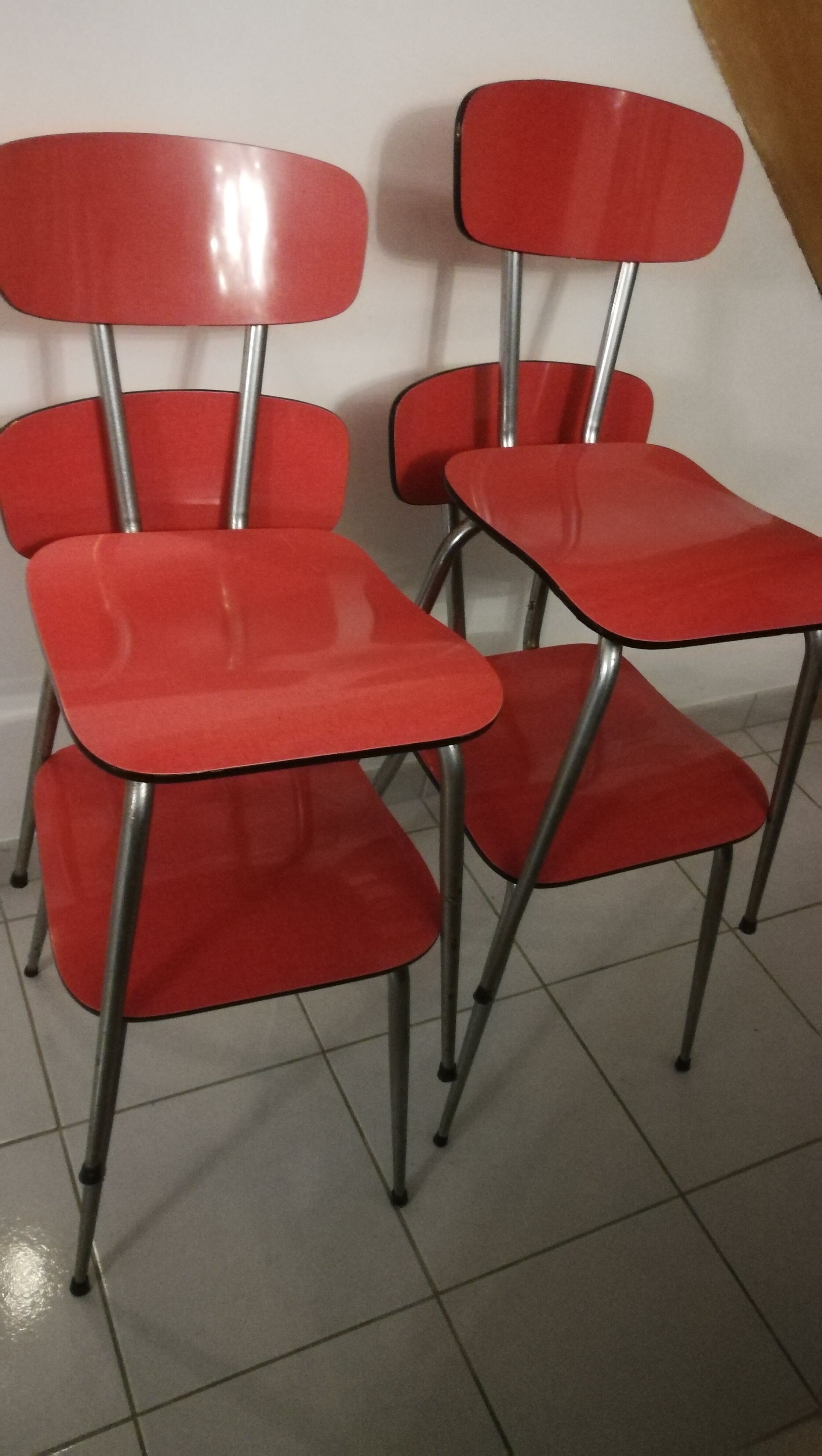 Lot de 4 chaises formica rouge