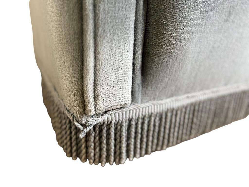 Vintage blue-grey velvet fringed seat / armchair