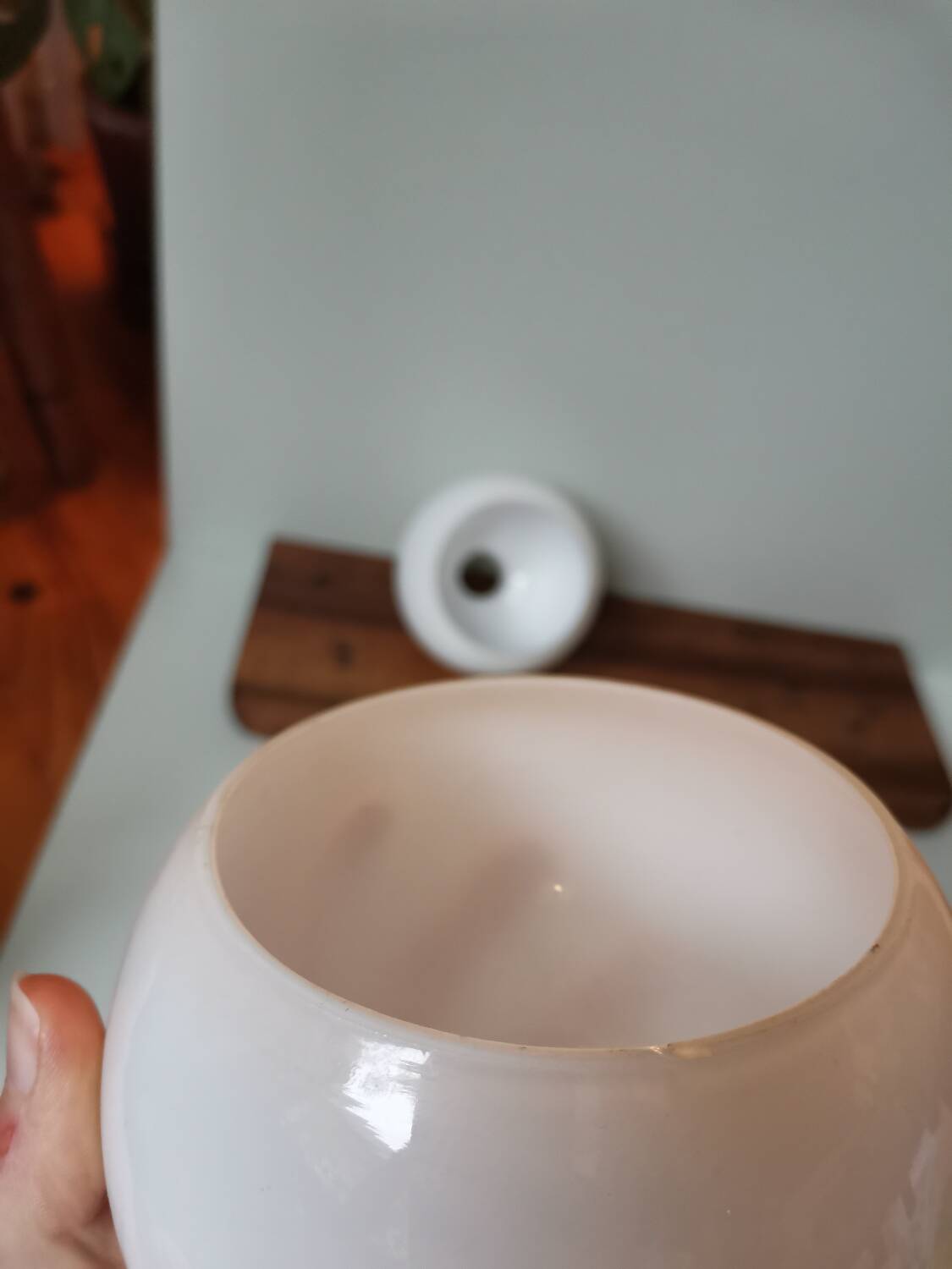 Set of 2 vintage white opaline lamp globe ball pendant lamp