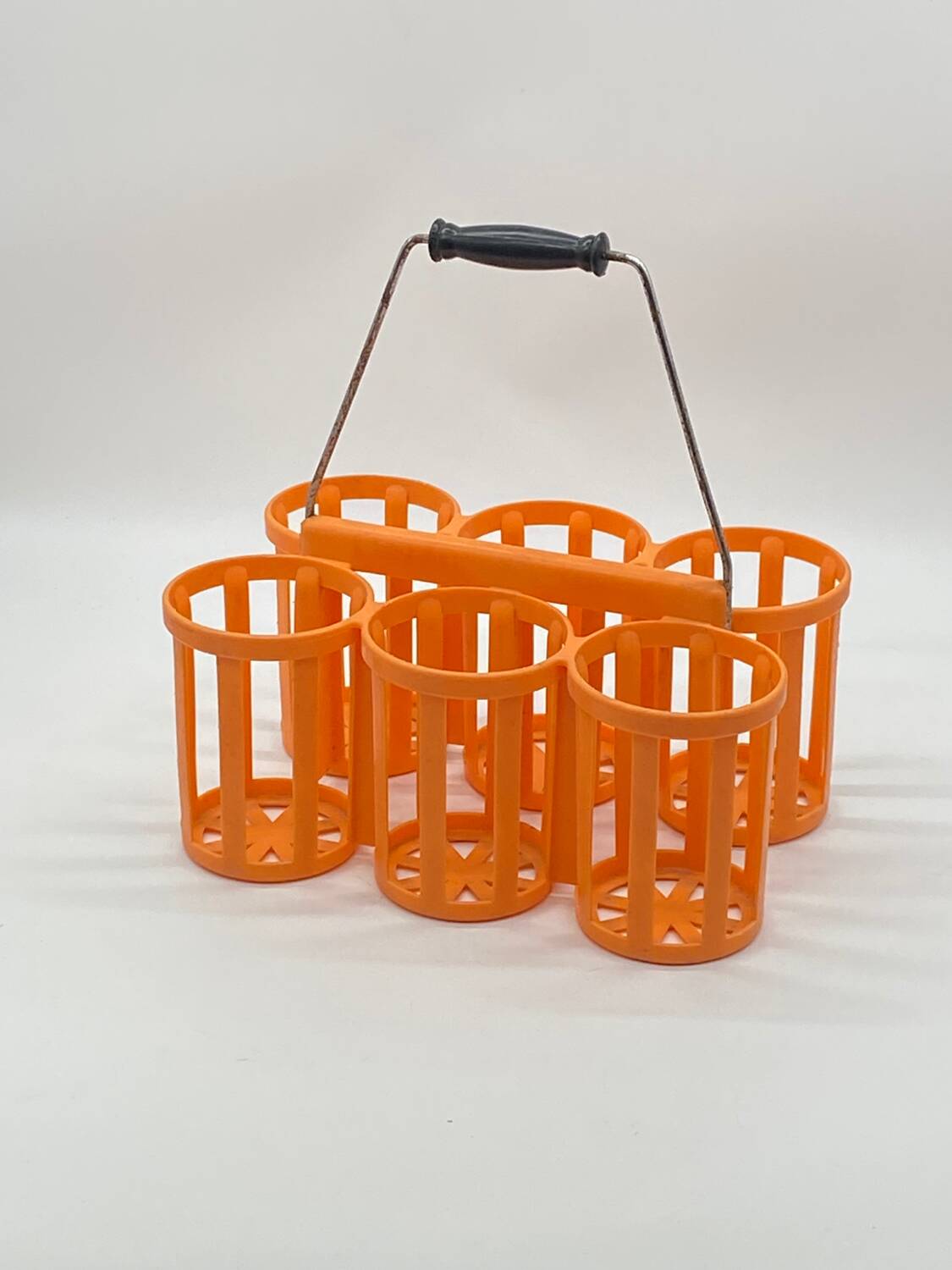Set of 2 vintage orange plastic bottle holder baskets POLA,