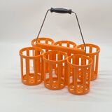 Set of 2 vintage orange plastic bottle holder baskets POLA,