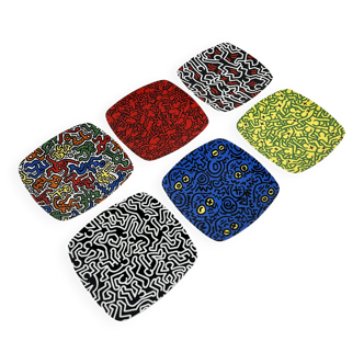 Lot de 6 Assiettes Keith Haring pour Tognana, 1990