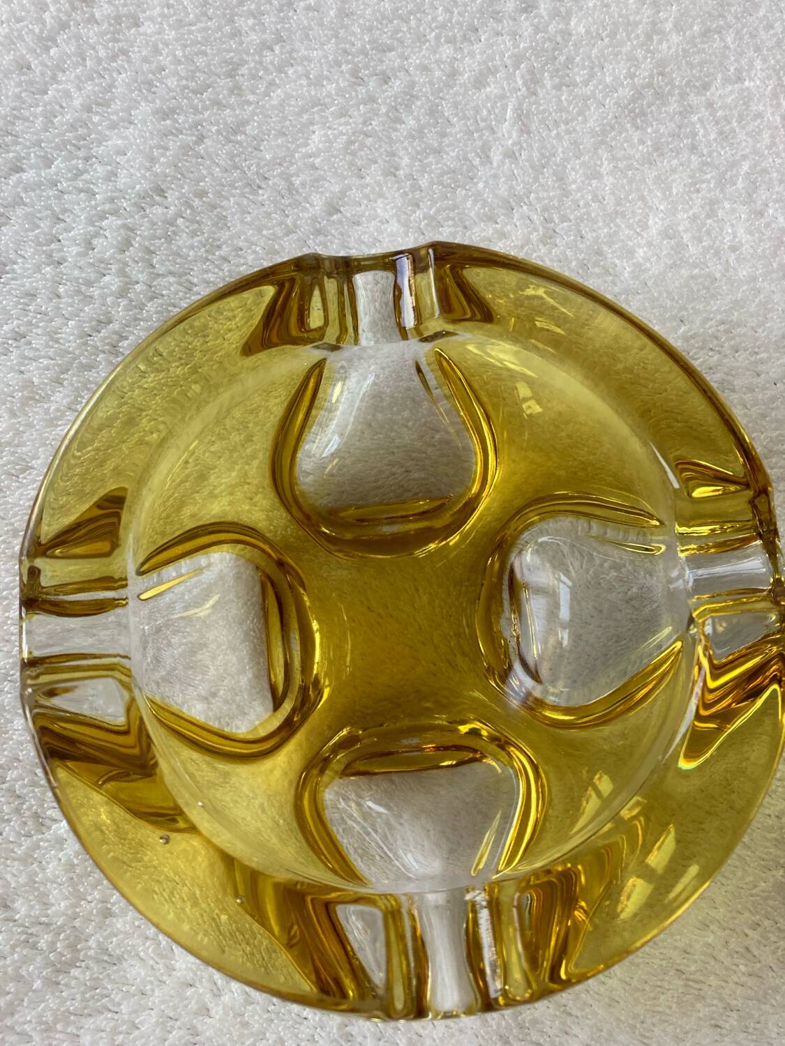 Vintage two-tone yellow glass ashtray