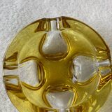 Cendrier vintage en verre bicolore jaune