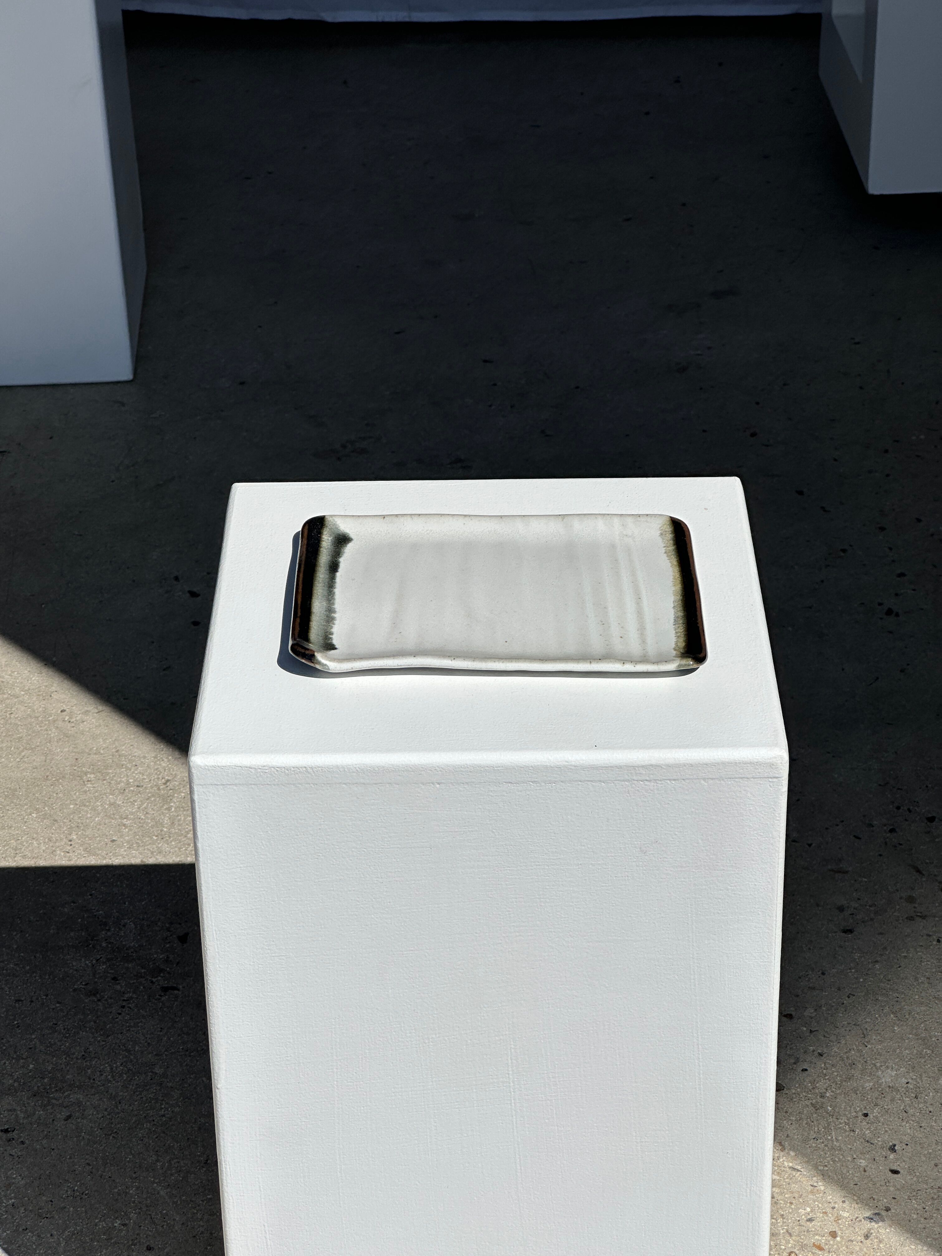 Trio of small rectangular serving dishes white and black Indonesian ceramic 21x16