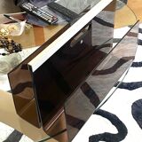 Porte revues Plexiglas Acier marron fume vintage retro deco  Disque Mobilie