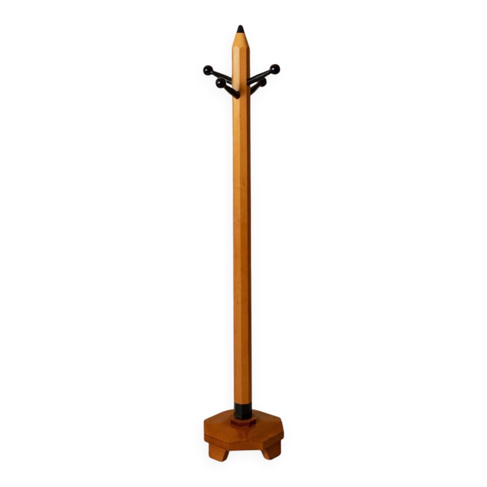 Porte-manteau crayon XL vintage années 1980 en bois, style Memphis, Italie, par Artema