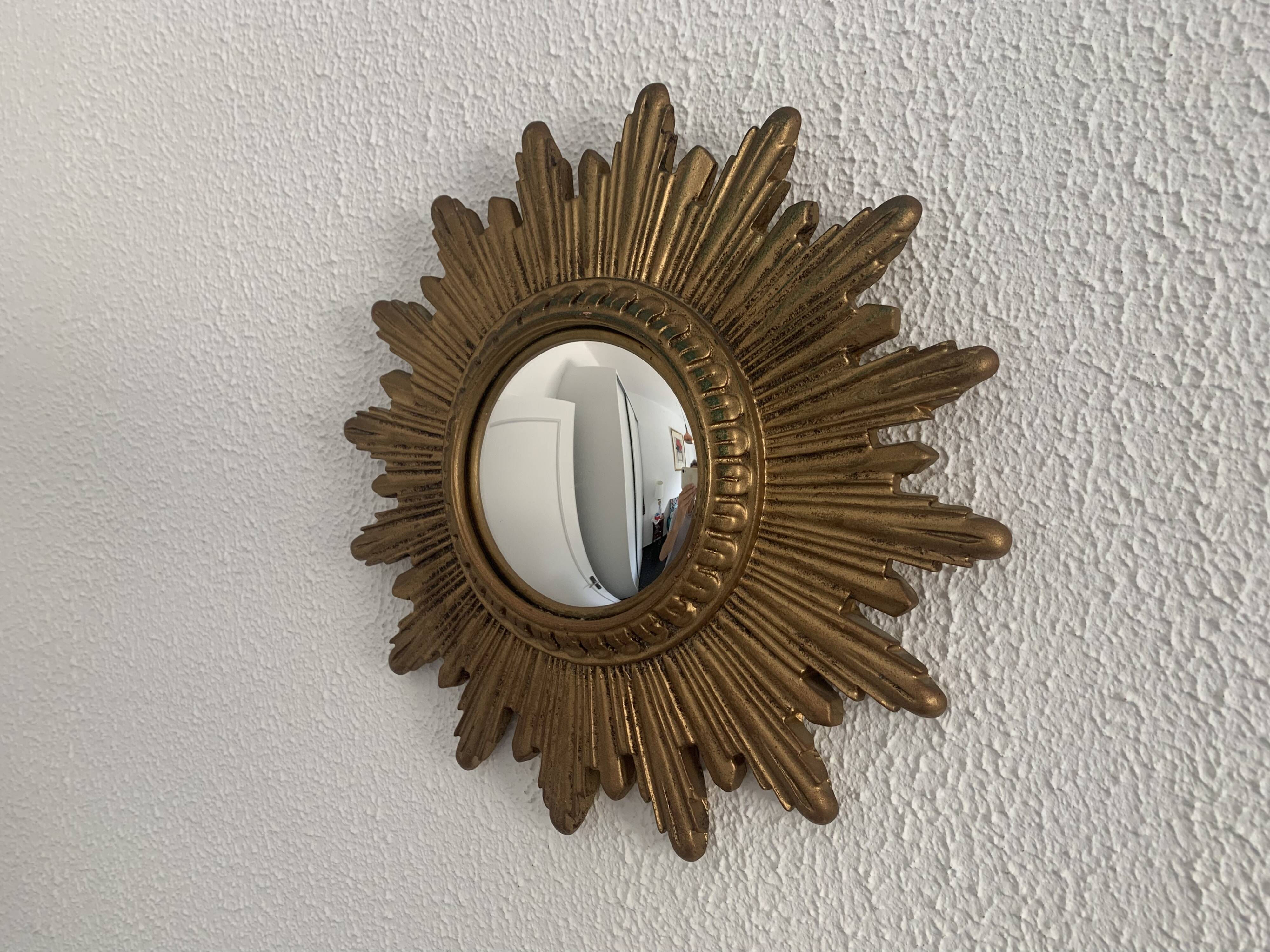 Vintage mirror 1960 sun witch gold resin - 31 cm