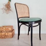 Chaises bistrot bois courbé noir, cannage et velours