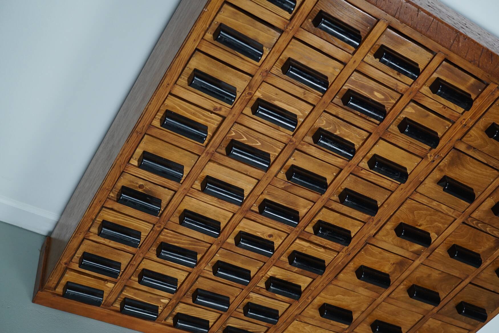 Dutch industrial apothecary cabinet in beech/pine, circa 1950s