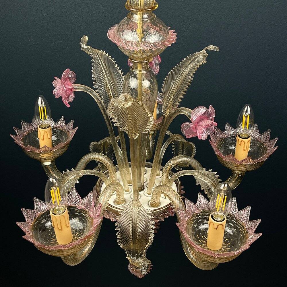 Murano glass lustre, pink and transparent, Italy, 1980s