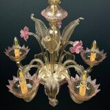 Murano glass lustre, pink and transparent, Italy, 1980s