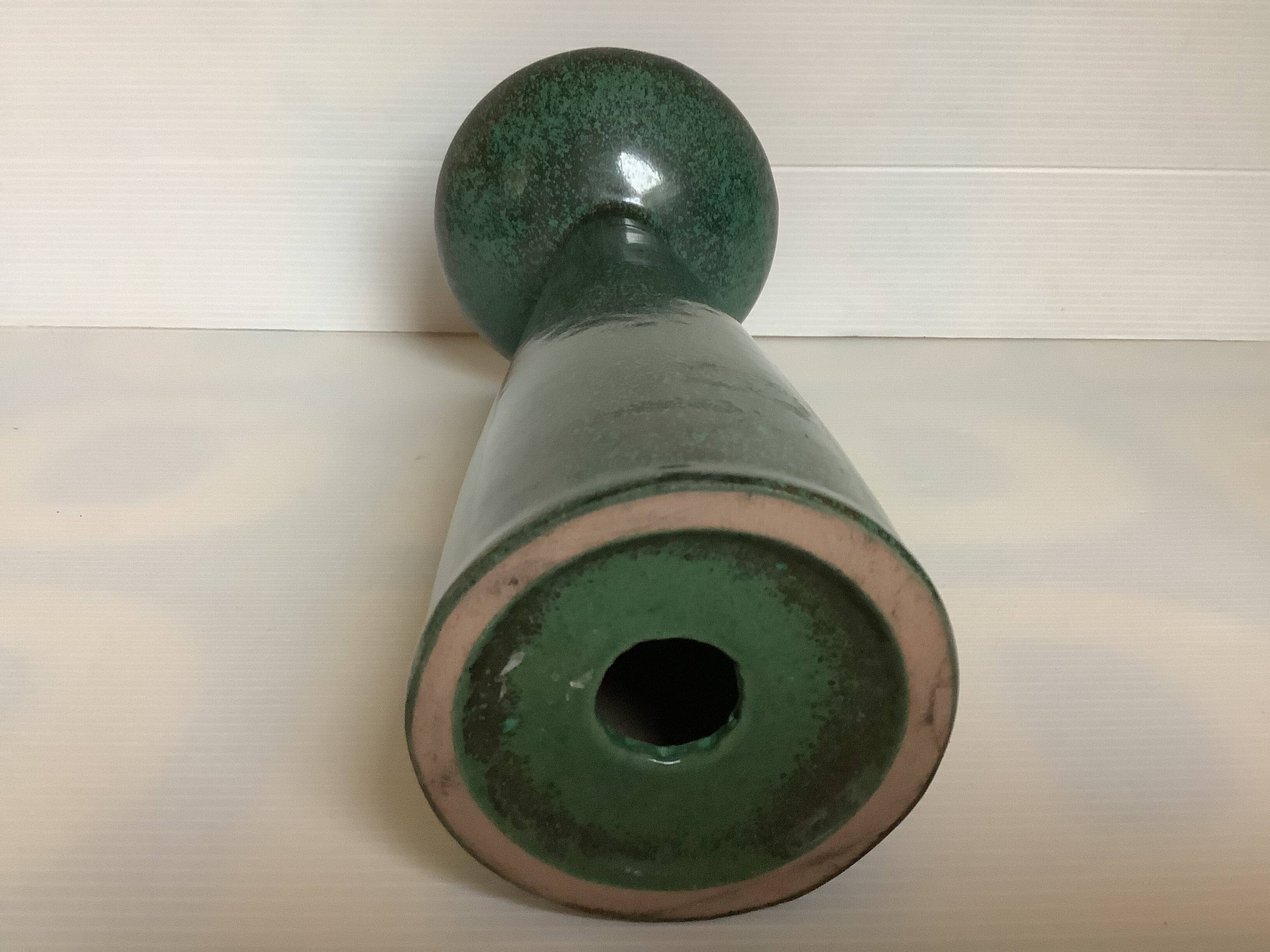 Large Scandinavian green ceramic candle holder