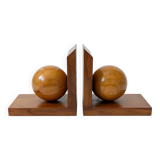 Pair of vintage bookends with polished wooden balls, Art Deco style