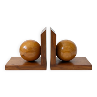Pair of vintage bookends with polished wooden balls, Art Deco style