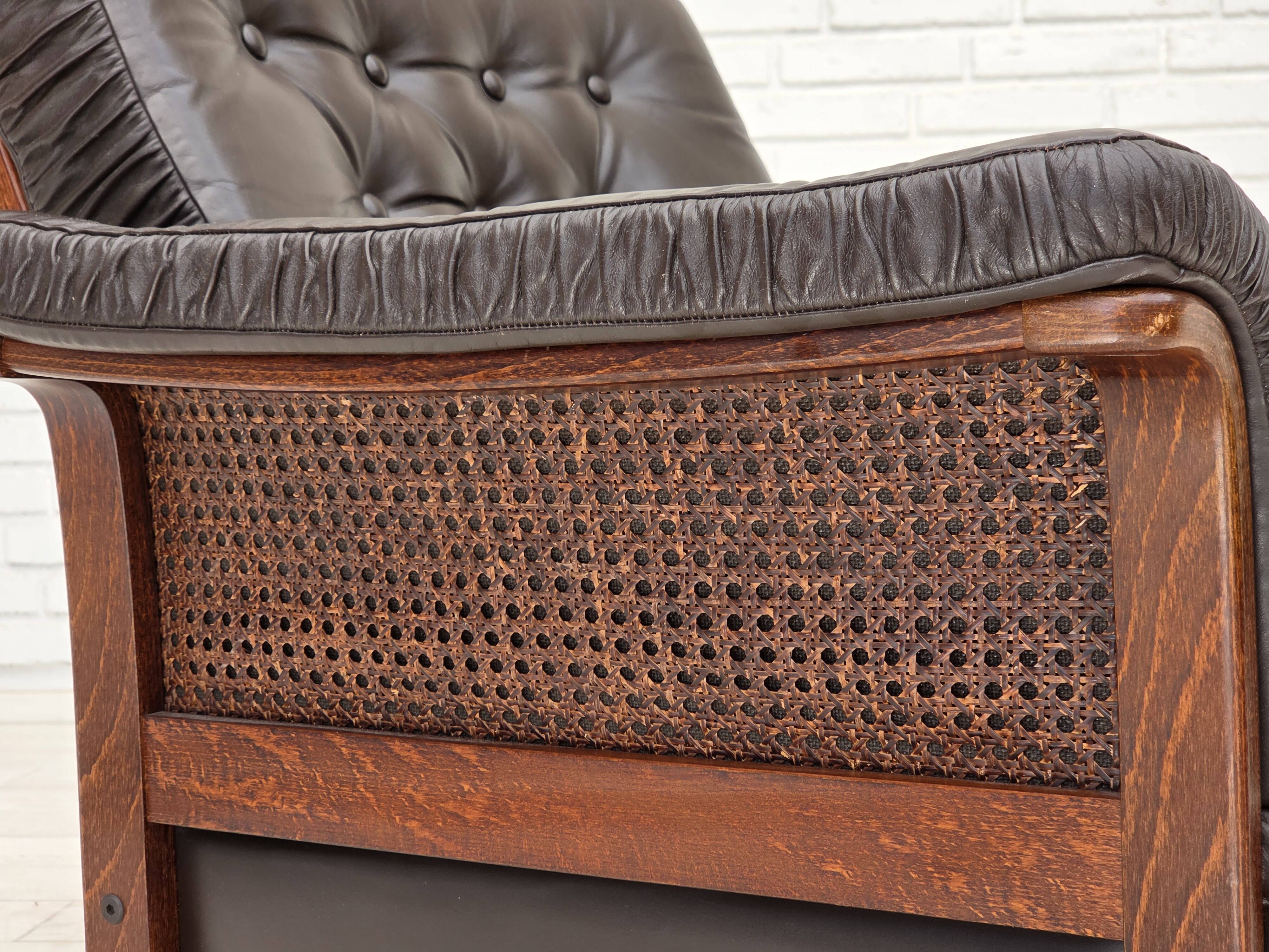 1970s, Scandinavian armchair, brown furniture leather, teak wood legs.