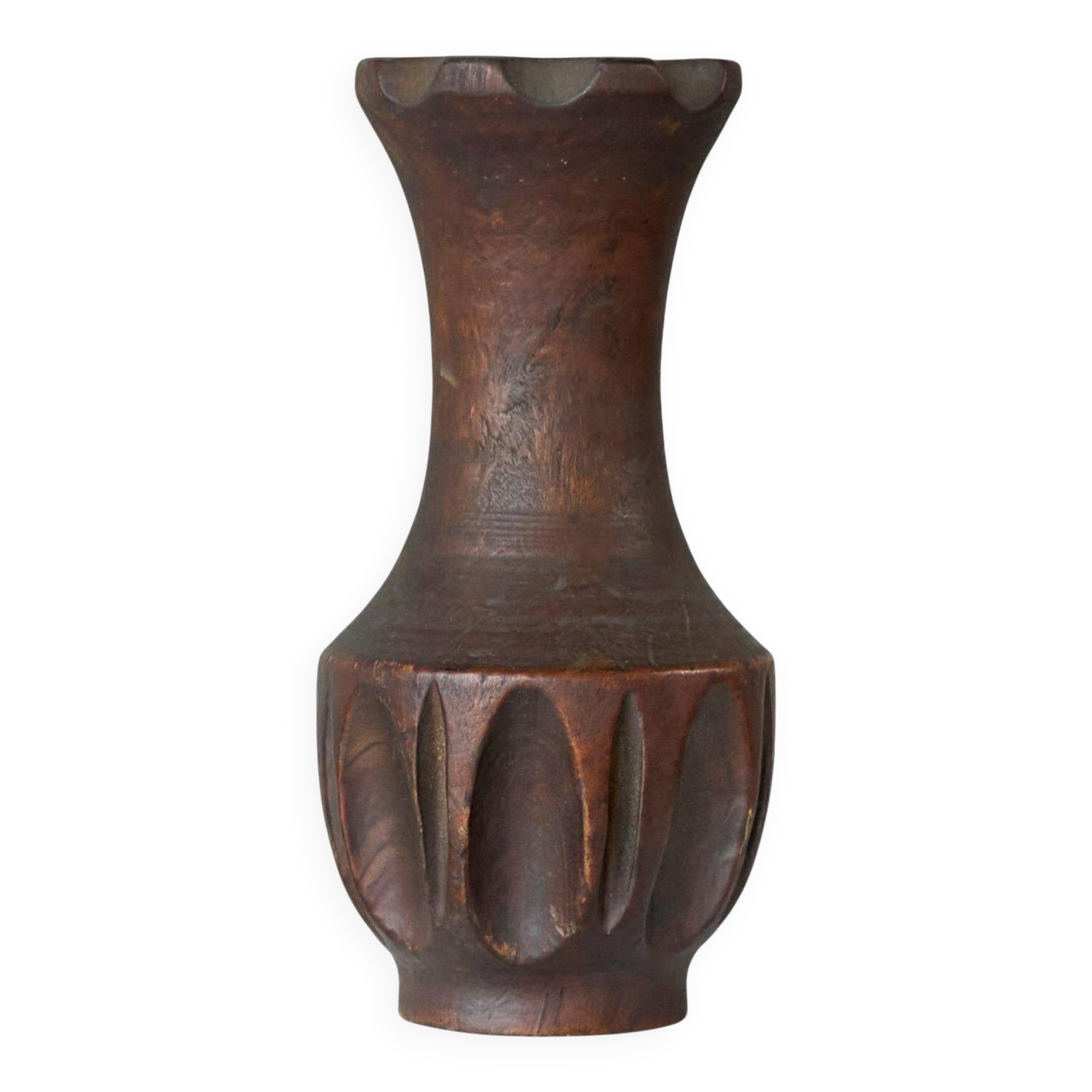 Sculpted wooden vase in Wabi-Sabi style from the 1960s.