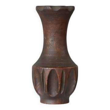 Sculpted wooden vase in Wabi-Sabi style from the 1960s.