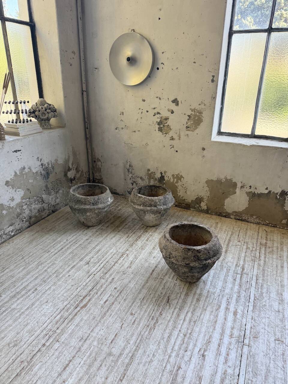 Trio of stone and cement planters, early 1900s