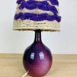 Purple ceramic lamp and wool lampshade 70s