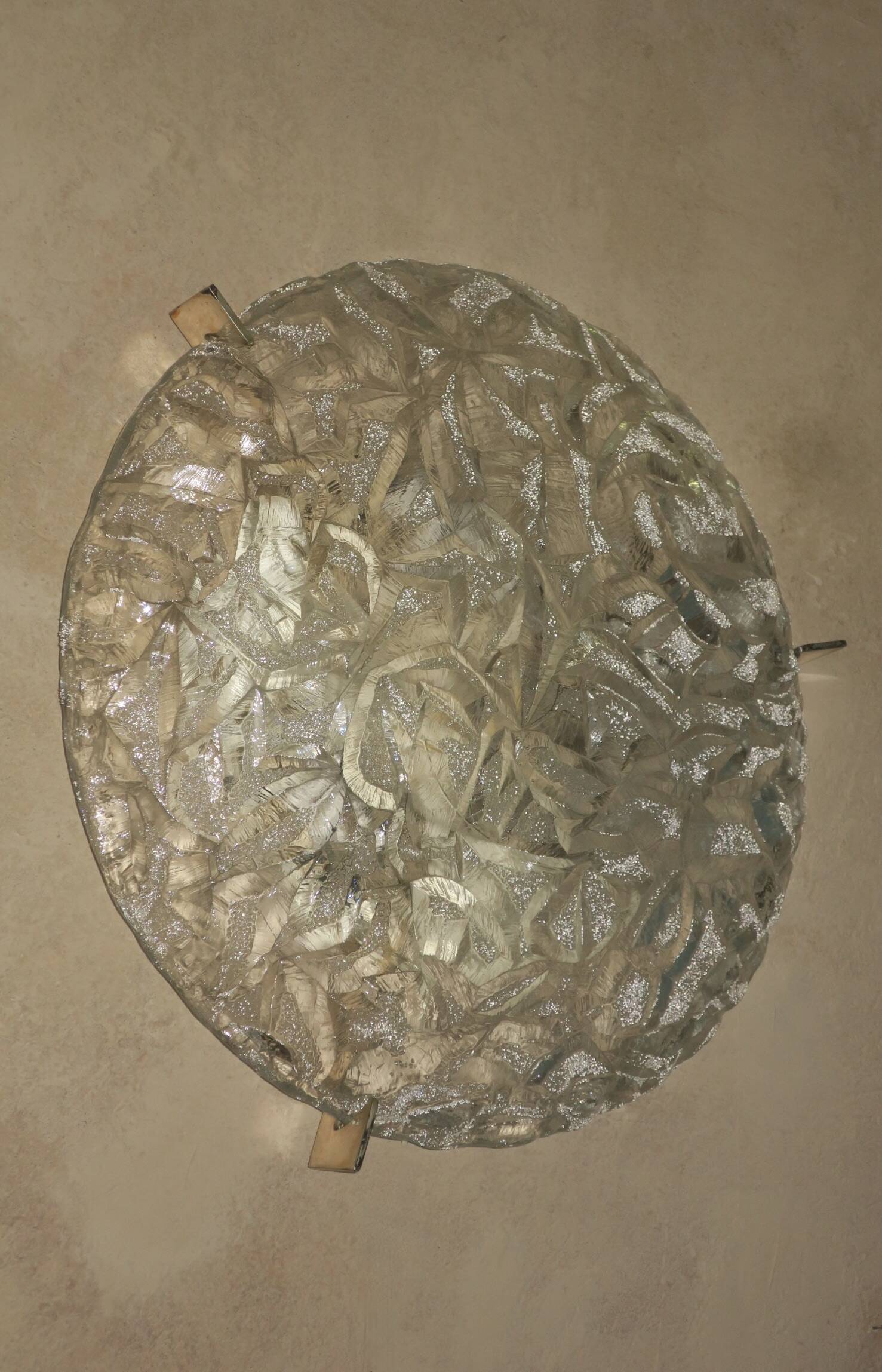 Frosted glass plafonnier, Kaiser Leuchten label, 1970s