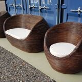 Rattan sofa set and 2 armchairs