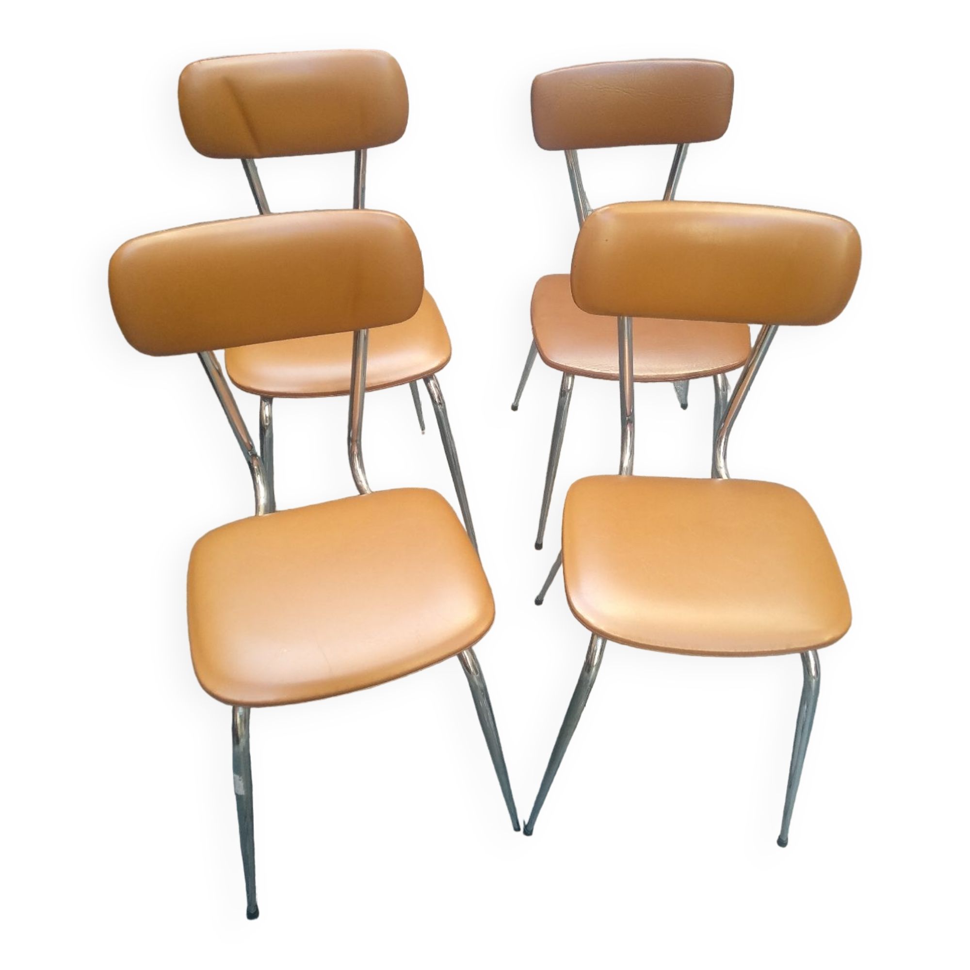 Set of 4 vintage chairs stainless steel feet 60s.