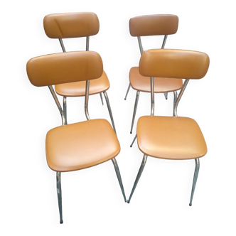 Set of 4 vintage chairs stainless steel feet 60s.