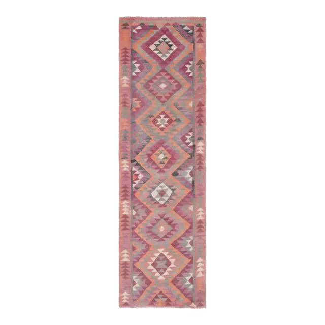 1970s Turkish Oushak Handmade Wool Cotton Pink Runner Rug 94x322