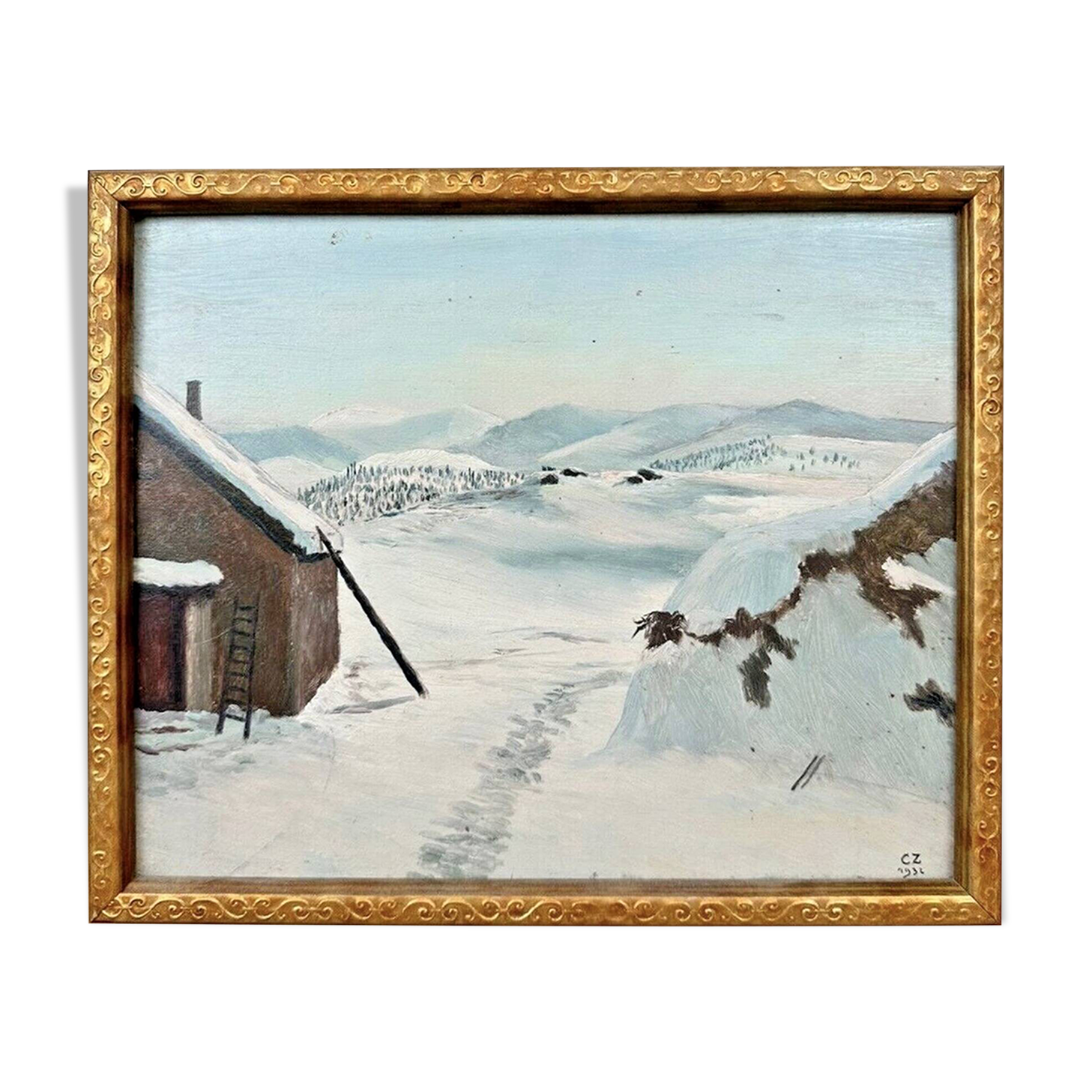 Oil on panel by charles de ziegler mountain chalet (1890-1962)