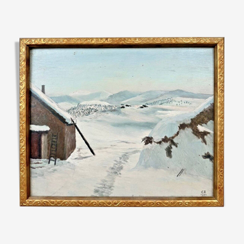 Oil on panel by charles de ziegler mountain chalet (1890-1962)